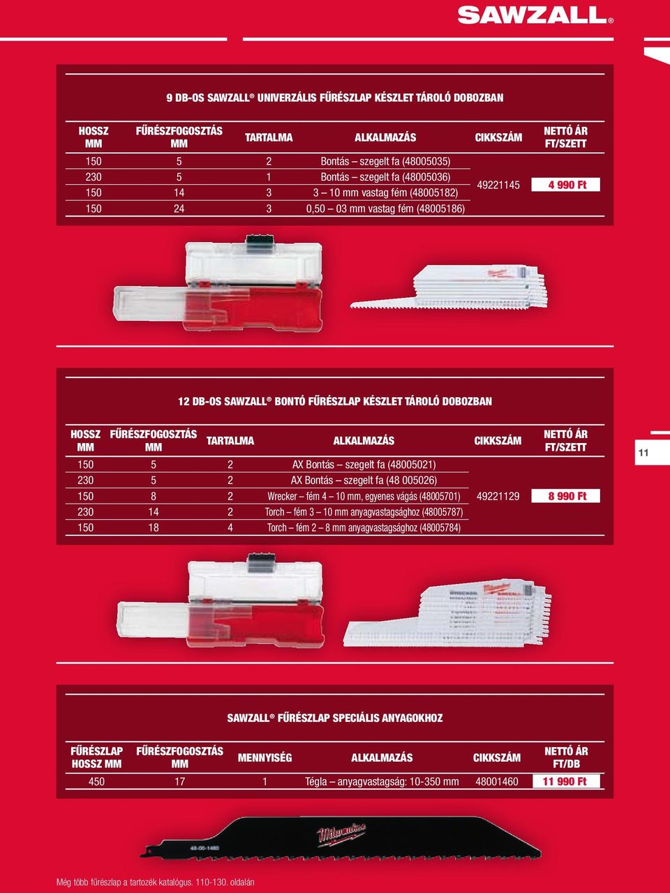 Bontás szegelt fa (48005021) 230 5 2 AX Bontás szegelt fa (48 005026) 150 8 2 Wrecker fém 4 10, egyenes vágás (48005701) 230 14 2 Torch fém 3 10 anyagvastagsághoz (48005787) 150 18 4 Torch fém 2 8
