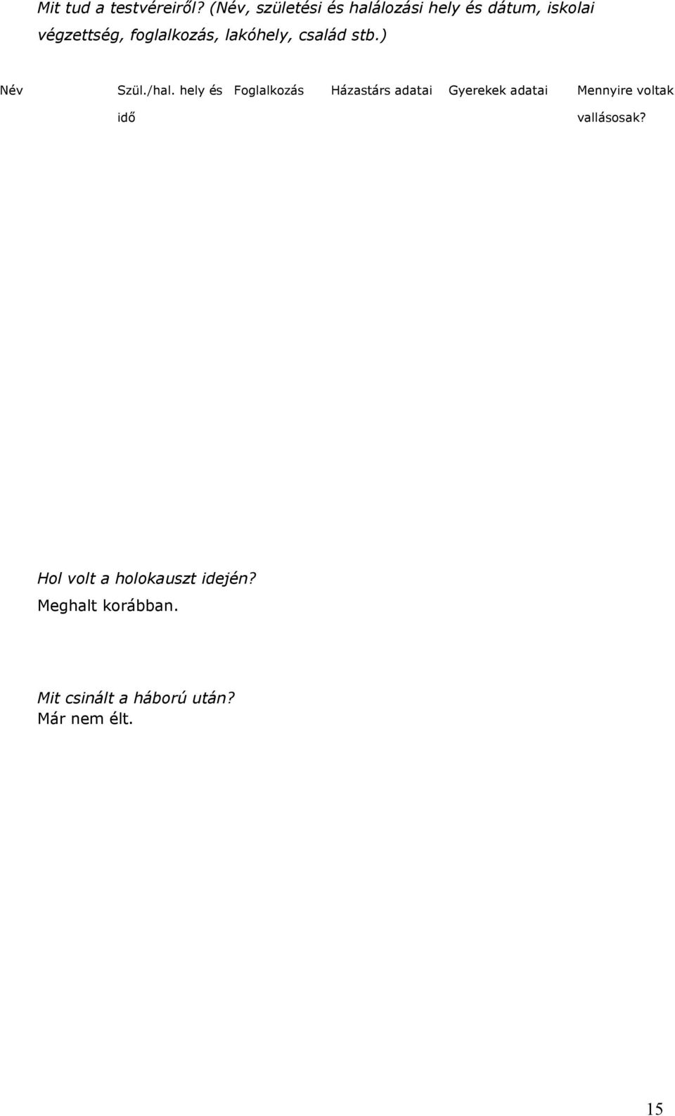 lakóhely, család stb.) Név Szül./hal.