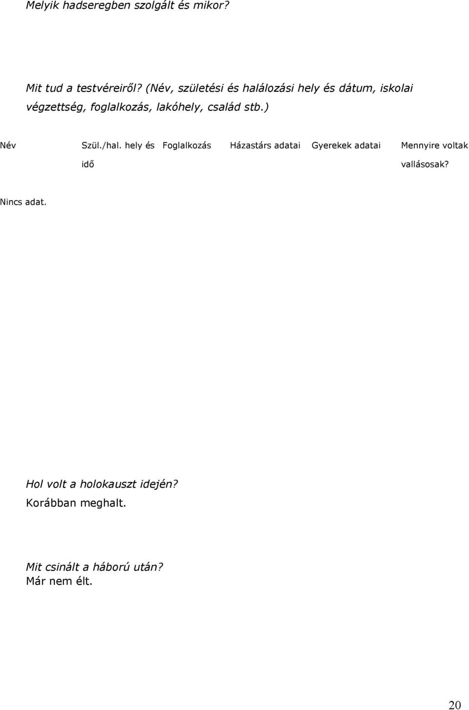 család stb.) Név Szül./hal.