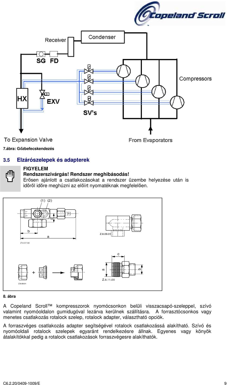 ábra A Copeland Scroll kompresszorok nyomócsk belüli visszacsapó-szeleppel, szívó valamint nyomóoldal gumidugóval lezárva kerülnek szállításra.