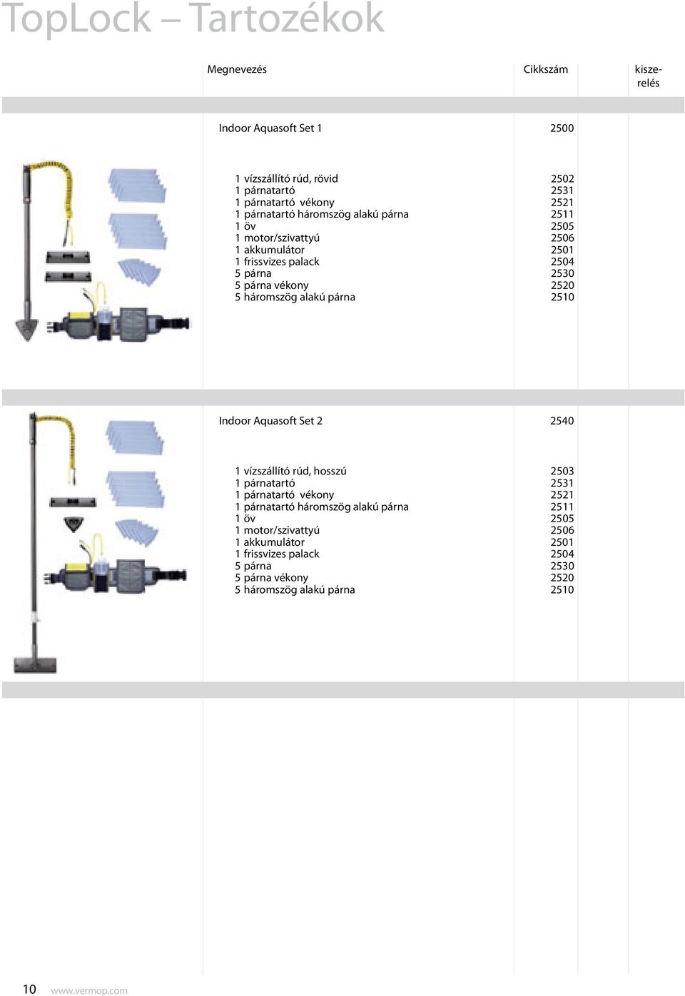 háromszög alakú párna 2510 Indoor Aquasoft Set 2 2540 1 vízszállító rúd, hosszú 2503 1 párnatartó 2531 1 párnatartó vékony 2521 1  háromszög alakú párna