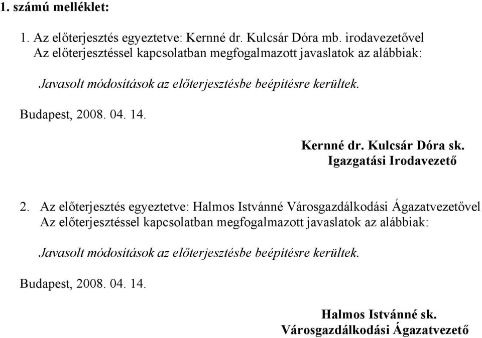 Budapest, 2008. 04. 14. Kernné dr. Kulcsár Dóra sk. Igazgatási Irodavezető 2.
