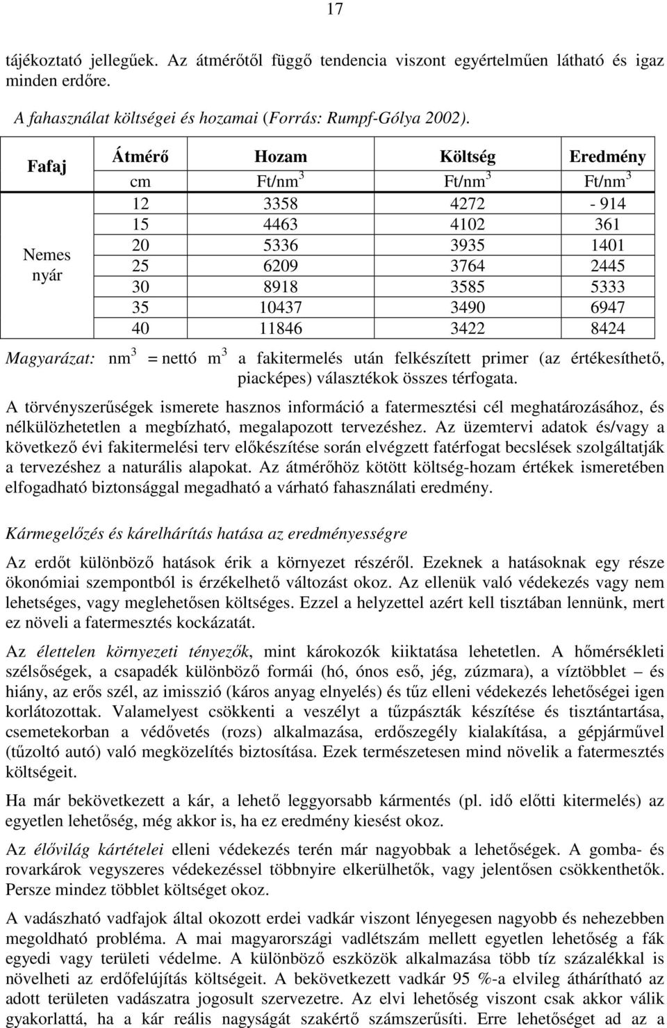 Magyarázat: nm 3 = nettó m 3 a fakitermelés után felkészített primer (az értékesíthetı, piacképes) választékok összes térfogata.