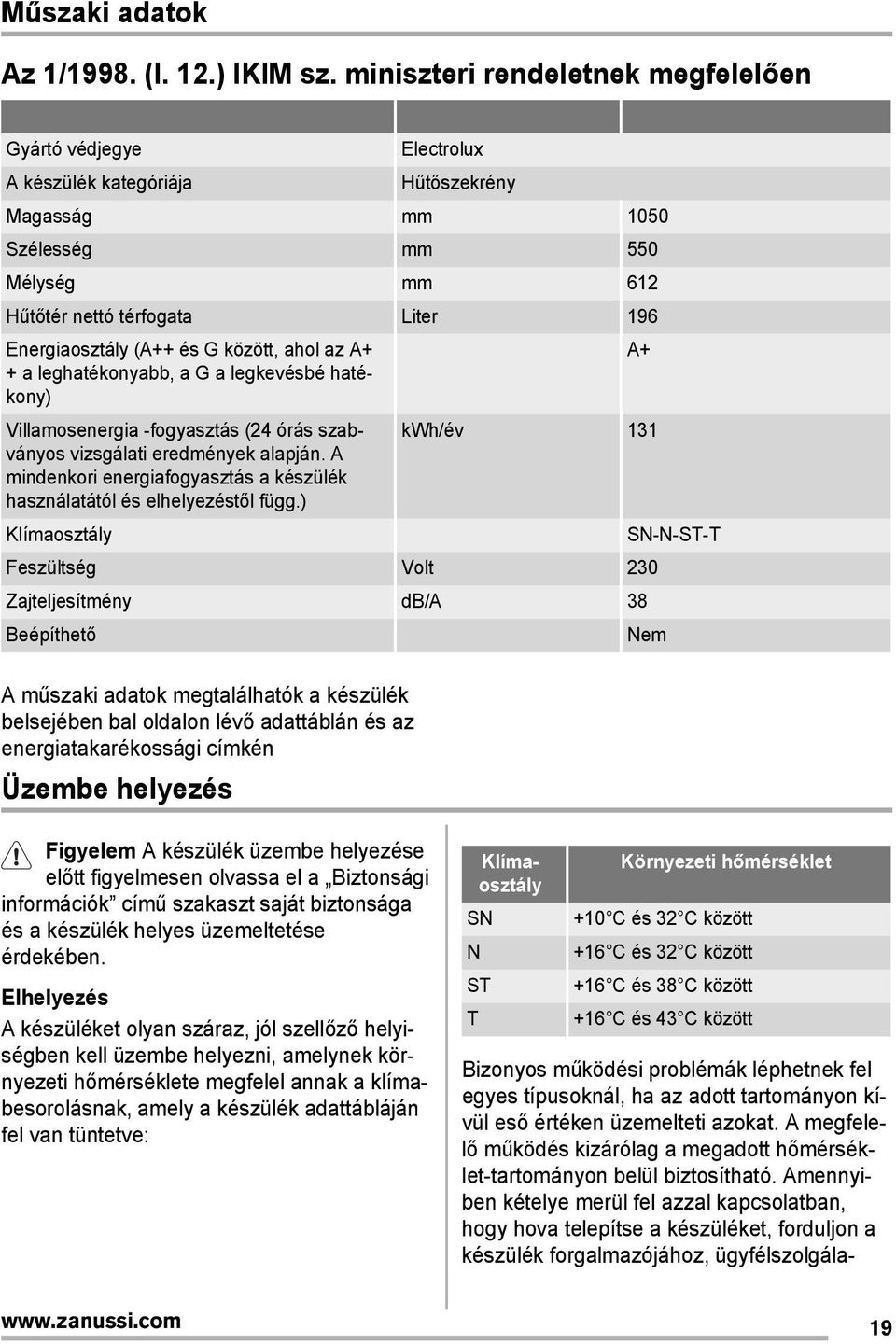 (A++ és G között, ahol az A+ A+ + a leghatékonyabb, a G a legkevésbé hatékony) Villamosenergia -fogyasztás (24 órás szabványos vizsgálati eredmények alapján.