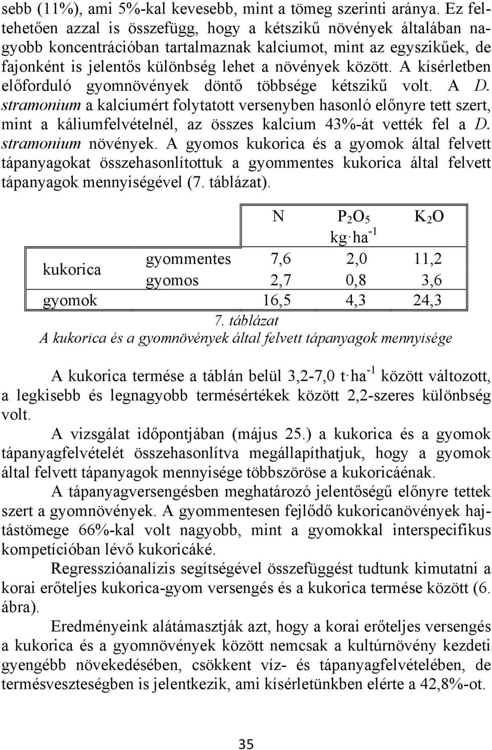 A kísérletben előforduló gyomnövények döntő többsége kétszikű volt. A D.