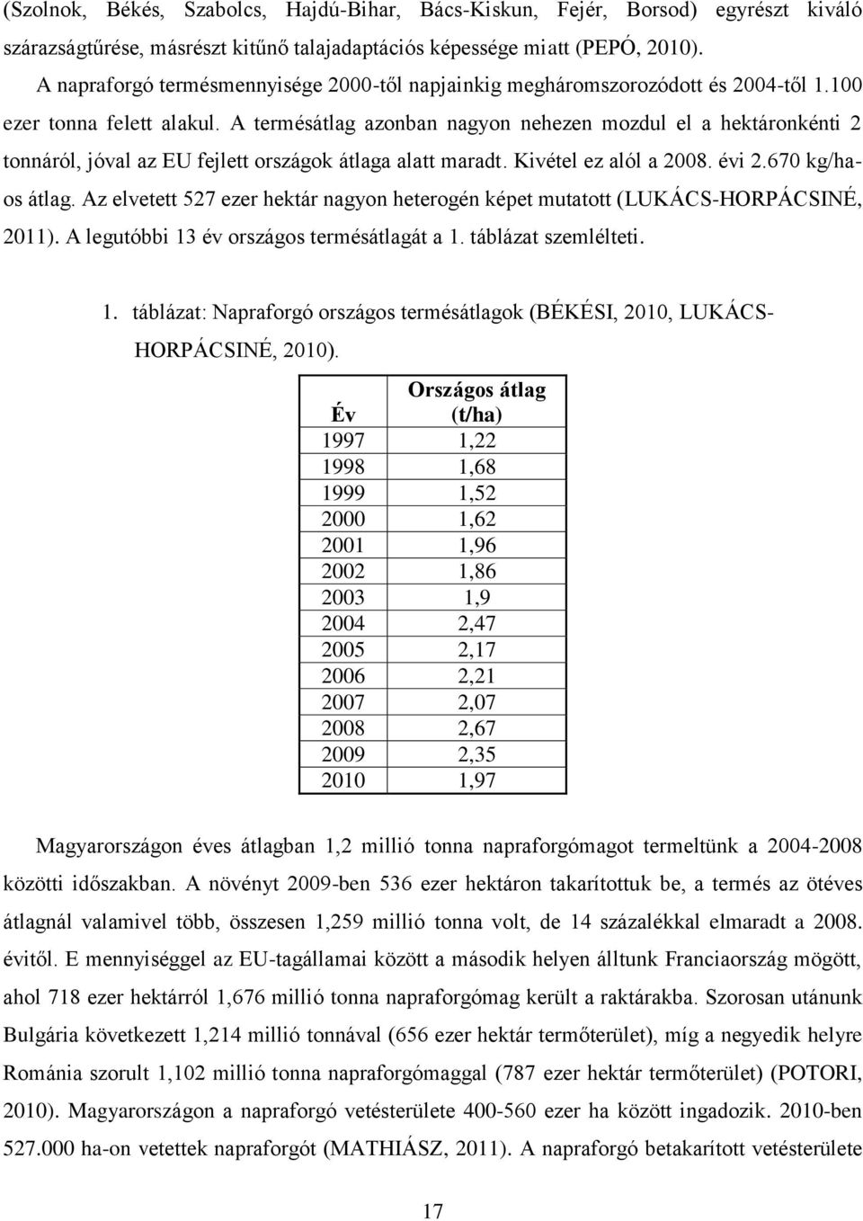 A termésátlag azonban nagyon nehezen mozdul el a hektáronkénti 2 tonnáról, jóval az EU fejlett országok átlaga alatt maradt. Kivétel ez alól a 2008. évi 2.670 kg/haos átlag.