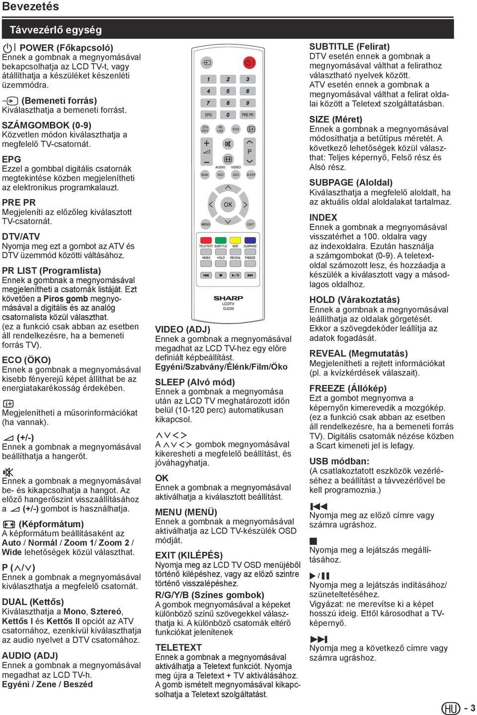 EPG Ezzel a gombbal digitális csatornák megtekintése közben megjelenítheti az elektronikus programkalauzt. PRE PR Megjeleníti az előzőleg kiválasztott TV-csatornát.