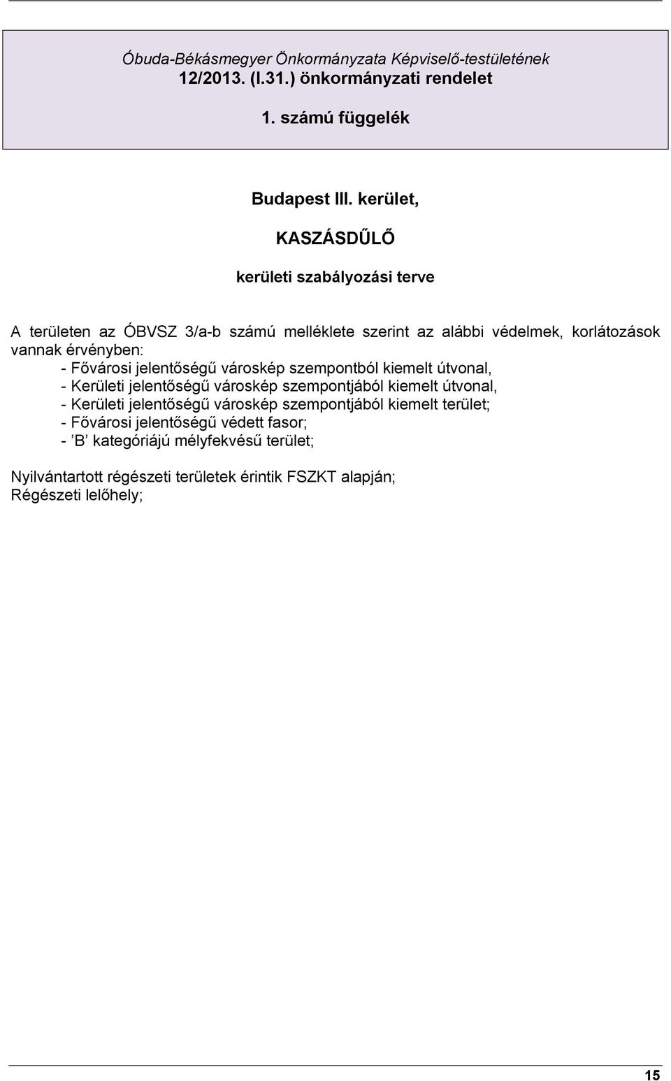 Fővárosi jelentőségű városkép szempontból kiemelt útvonal, - Kerül jelentőségű városkép szempontjából kiemelt útvonal, - Kerül jelentőségű városkép