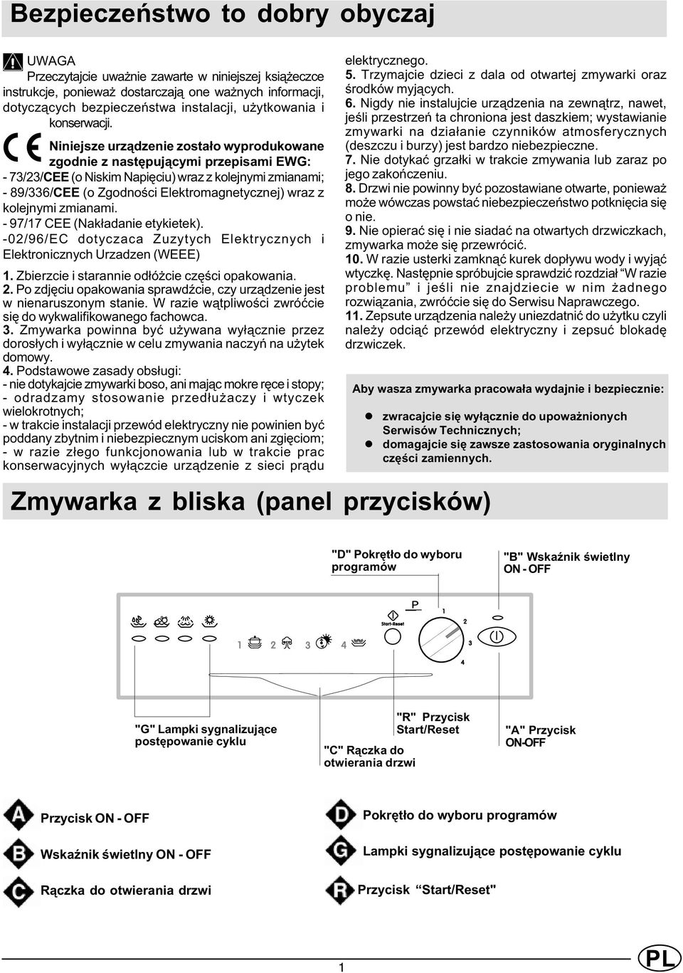 Niniejsze urz¹dzenie zosta³o wyprodukowane zgodnie z nastêpuj¹cymi przepisami EWG: - 73/23/CEE (o Niskim Napiêciu) wraz z kolejnymi zmianami; - 89/336/CEE (o Zgodnoœci Elektromagnetycznej) wraz z