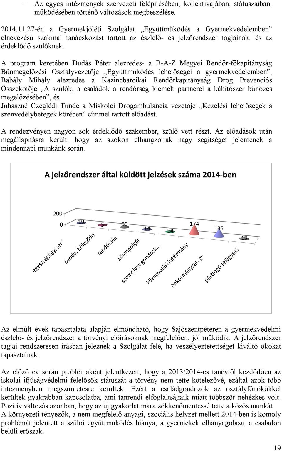 A program keretében Dudás Péter alezredes- a B-A-Z Megyei Rendőr-főkapitányság Bűnmegelőzési Osztályvezetője Együttműködés lehetőségei a gyermekvédelemben, Babály Mihály alezredes a Kazincbarcikai