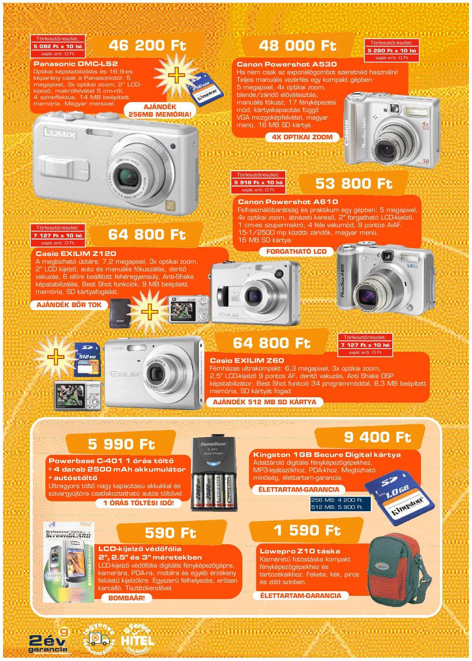 Teljes manuális vezérlés egy kompakt gépben: 5 megapixel, 4x optikai zoom, blende/záridô elôválasztás, manuális fókusz, 17 fényképezési mód, kártyakapacitás függô VGA mozgoképfelvétel, magyar menü,