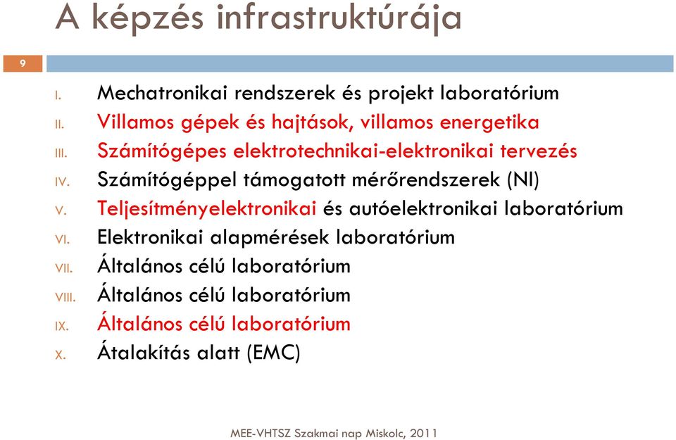 Számítógéppel támogatott mérőrendszerek (NI) V. Teljesítményelektronikai és autóelektronikai laboratórium VI.