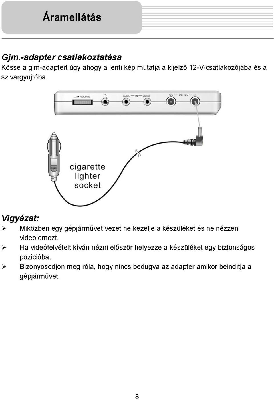 12-V-csatlakozójába és a szivargyujtóba.