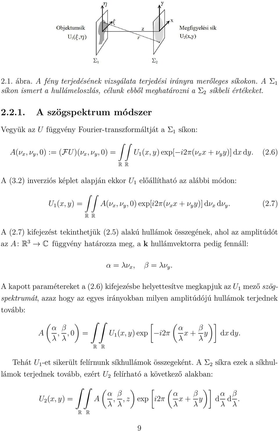 5) alakú hullámok összegének, ahol az amplitúdót az A: R 3 C függvény határozza meg, a k hullámvektorra pedig fennáll: α = λν x, β = λν y. A kapott paramétereket a (2.