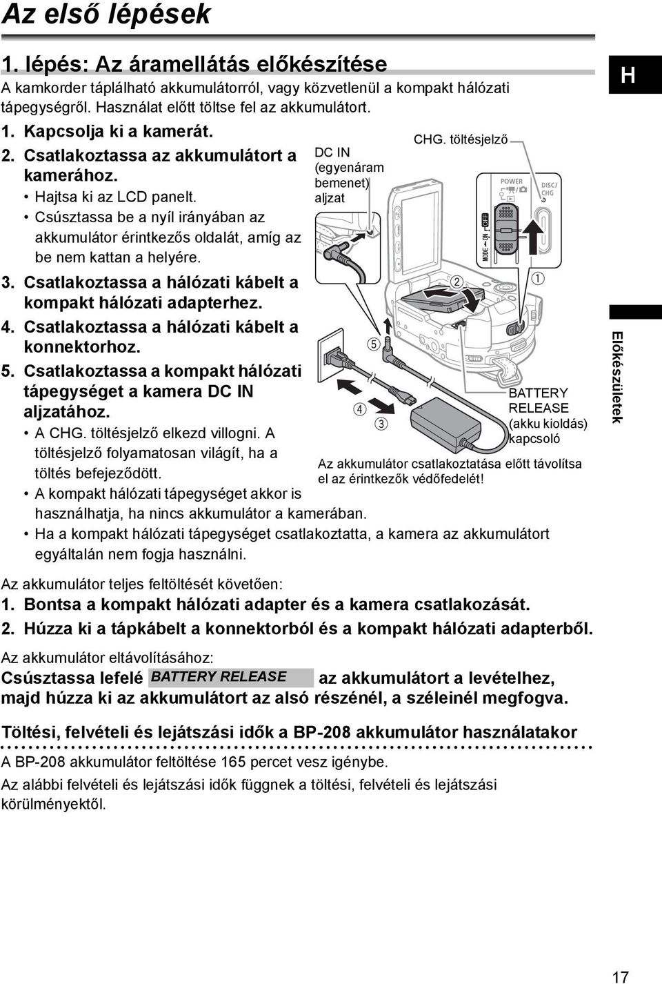 DC IN (egyenáram bemenet) aljzat 3. Csatlakoztassa a hálózati kábelt a kompakt hálózati adapterhez. 4. Csatlakoztassa a hálózati kábelt a konnektorhoz. 5.