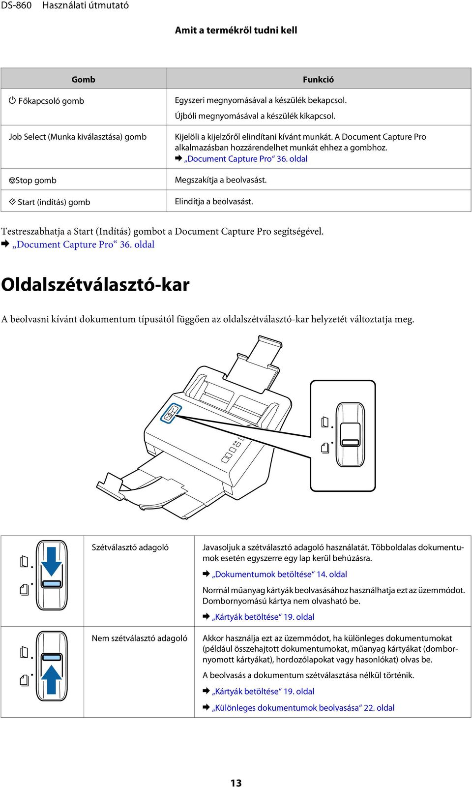 ] Start (indítás) gomb Elindítja a beolvasást. Testreszabhatja a Start (Indítás) gombot a Document Capture Pro segítségével. & Document Capture Pro 36.