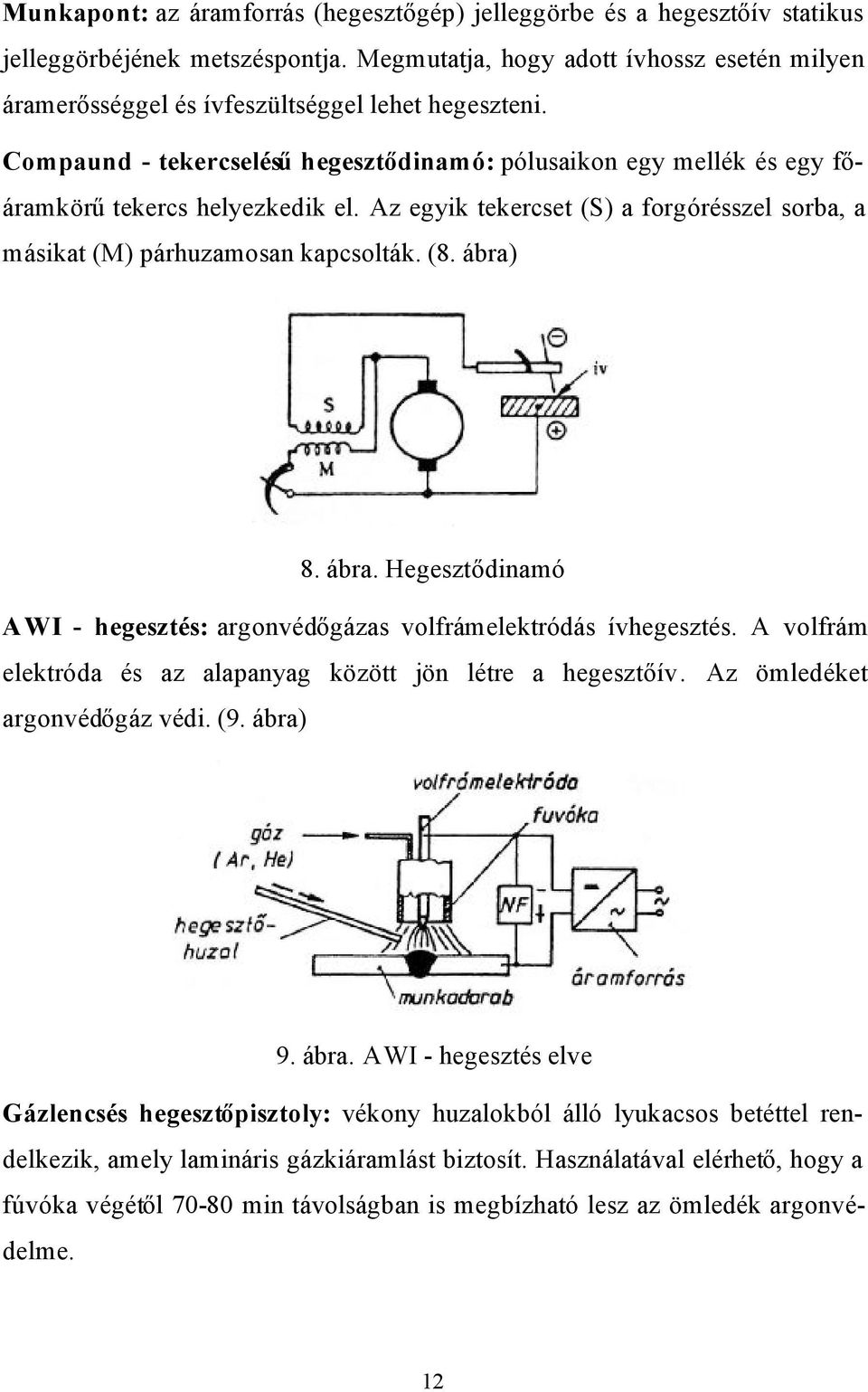 Az egyik tekercset (S) a forgórésszel sorba, a másikat (M) párhuzamosan kapcsolták. (8. ábra) 8. ábra. Hegesztődinamó AWI - hegesztés: argonvédőgázas volfrámelektródás ívhegesztés.