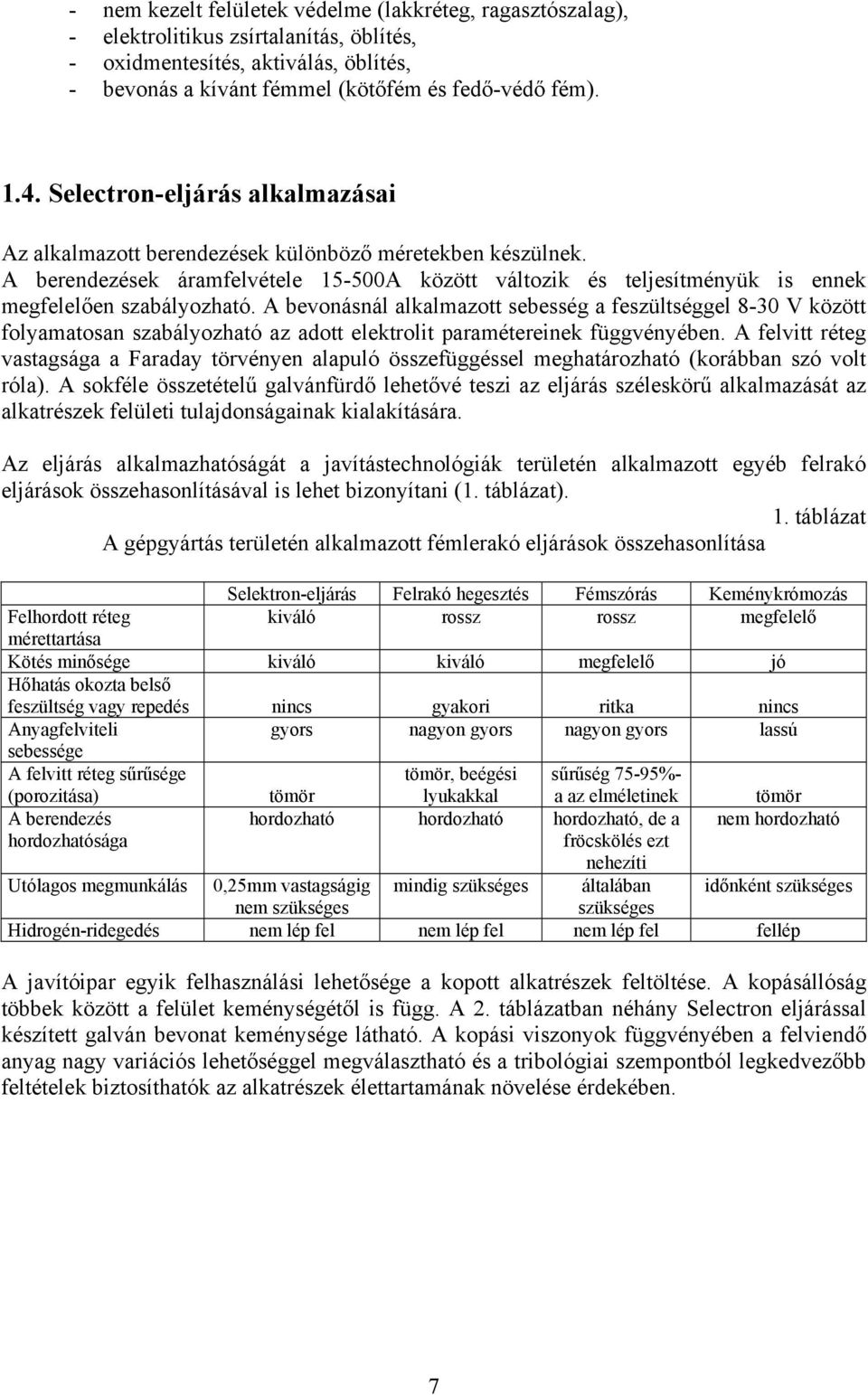 A bevonásnál alkalmazott sebesség a feszültséggel 8-30 V között folyamatosan szabályozható az adott elektrolit paramétereinek függvényében.