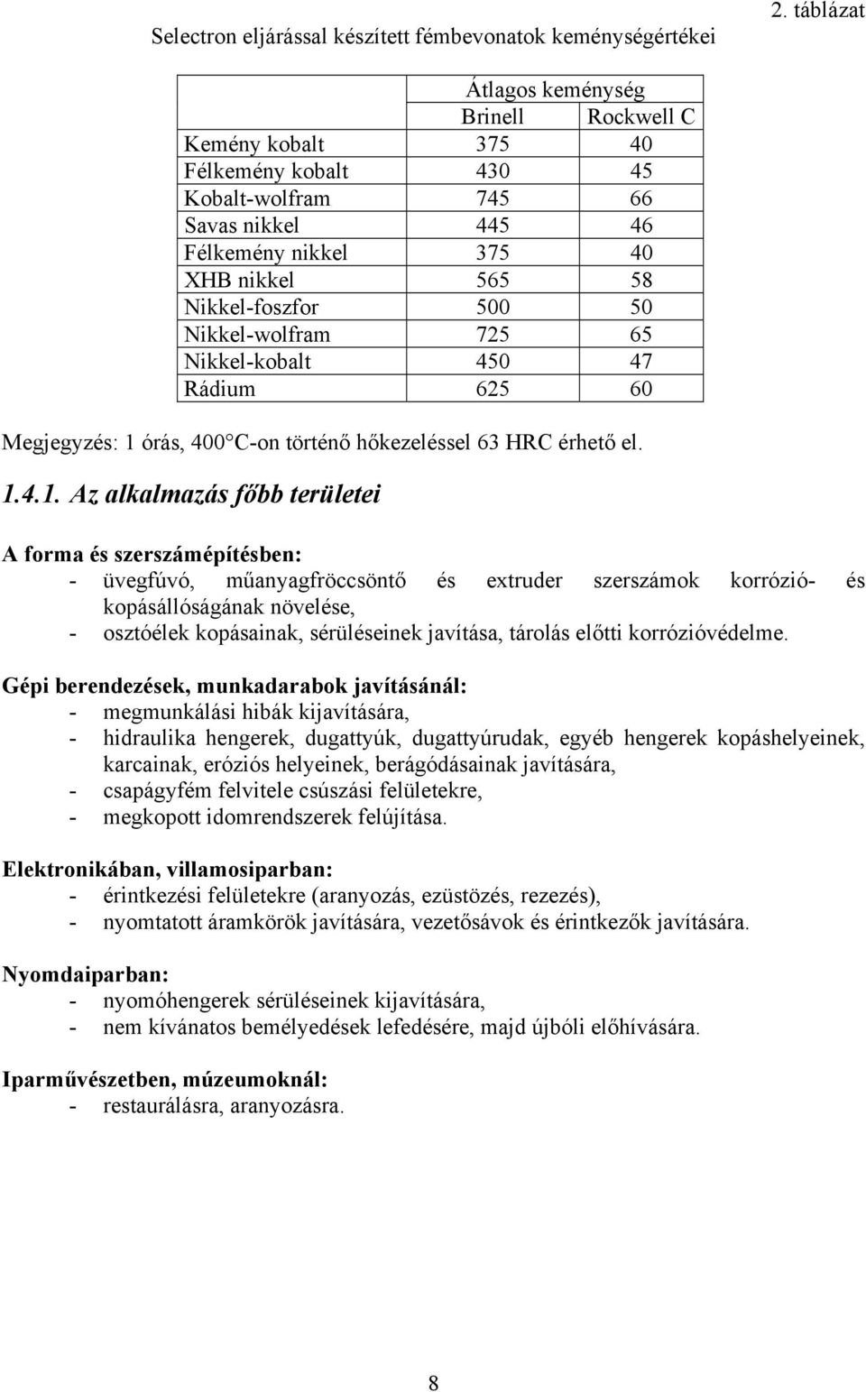 Nikkel-wolfram 725 65 Nikkel-kobalt 450 47 Rádium 625 60 Megjegyzés: 1 