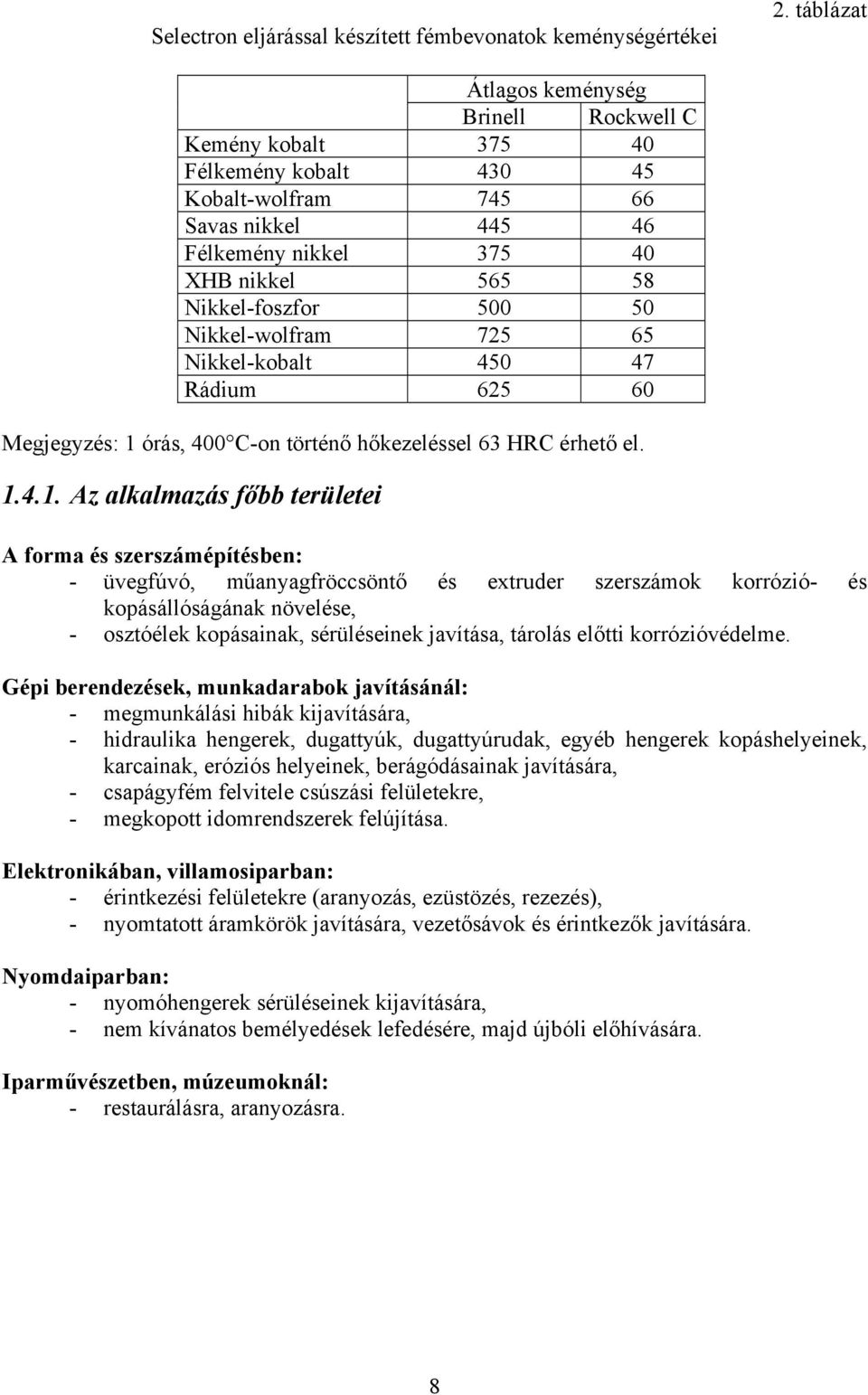 Nikkel-wolfram 725 65 Nikkel-kobalt 450 47 Rádium 625 60 Megjegyzés: 1 