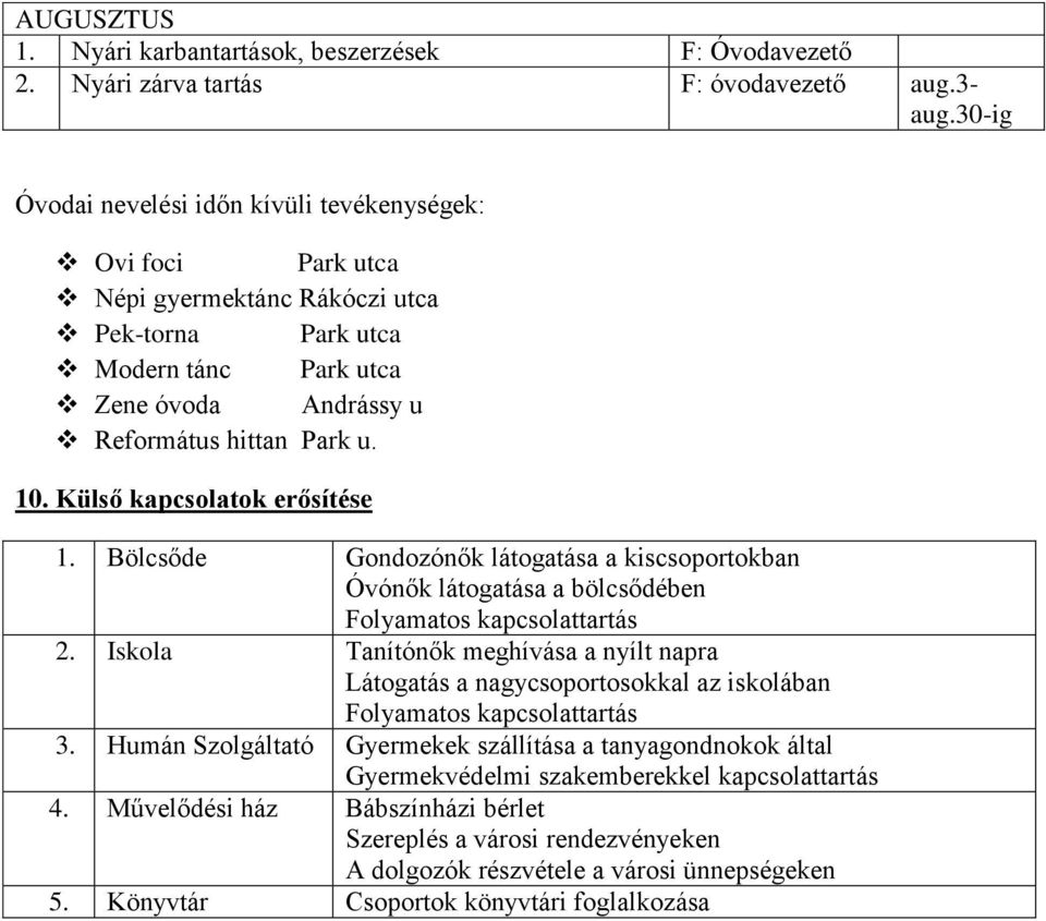 Külső kapcsolatok erősítése 1. Bölcsőde Gondozónők látogatása a kiscsoportokban Óvónők látogatása a bölcsődében Folyamatos kapcsolattartás 2.