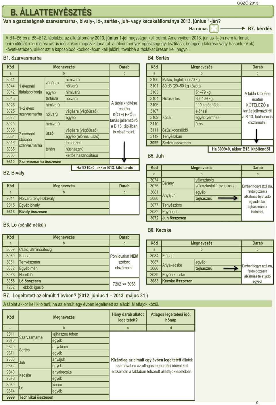 Ló (póniló nélkül) 3059 3060 3061 3062 3063 3058 7202 1 2 éves szrvsmrh 2 évesnél iőse szrvsmrh egyé trtásr hímivrú nőivrú hímivrú tehén Csikó, átminősítésig Kn Tenyészmén Egyé mén Herélt ló Ló