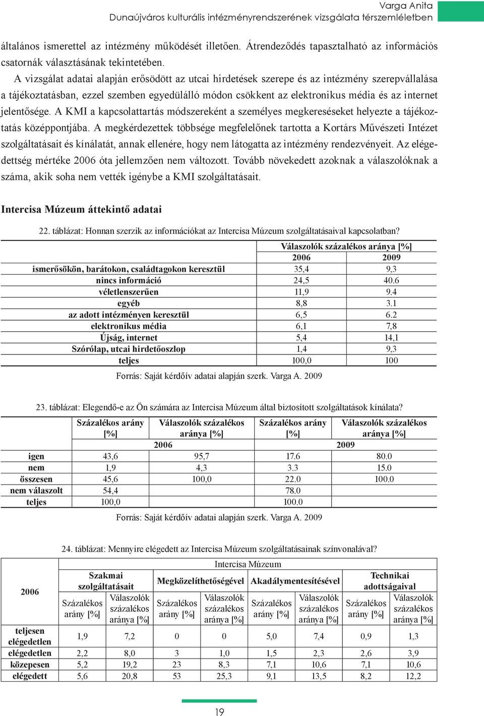 A vizsgálat adatai alapján erősödött az utcai hirdetések szerepe és az intézmény szerepvállalása a tájékoztatásban, ezzel szemben egyedülálló módon csökkent az elektronikus média és az internet