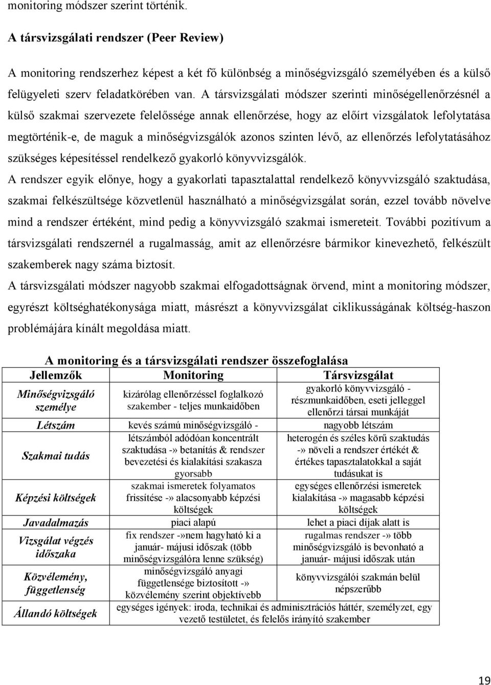 A társvizsgálati módszer szerinti minőségellenőrzésnél a külső szakmai szervezete felelőssége annak ellenőrzése, hogy az előírt vizsgálatok lefolytatása megtörténik-e, de maguk a minőségvizsgálók
