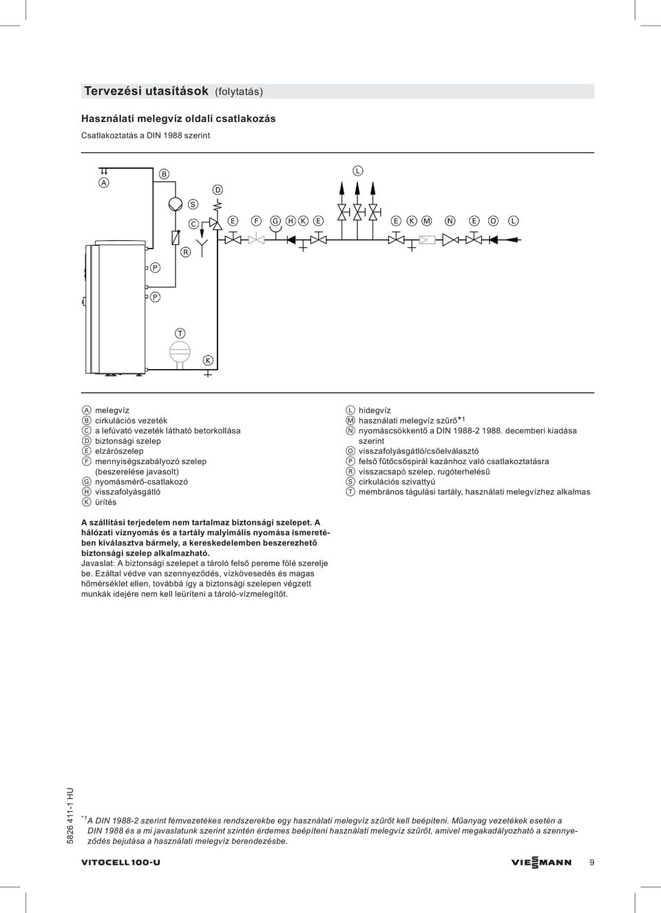 1988. decemberi kiadása szerint O visszafolyásgátló/csőelválasztó P felső fűtőcsőspirál kazánhoz való csatlakoztatásra R visszacsapó szelep, rugóterhelésű S cirkulációs szivattyú T membrános tágulási
