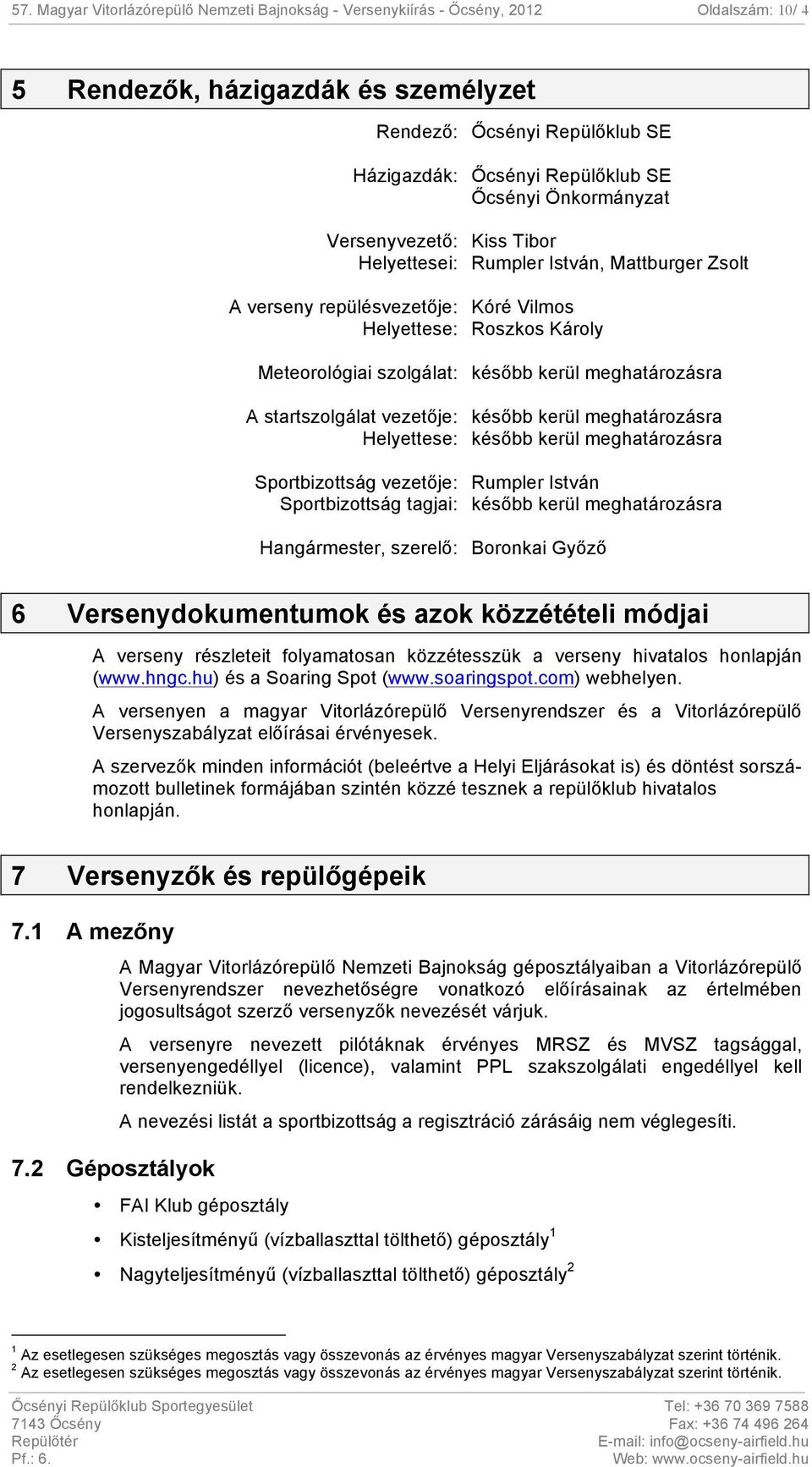1. számú BULLETIN. 57. Magyar Vitorlázórepülő Nemzeti Bajnokság.  Versenykiírás - PDF Free Download