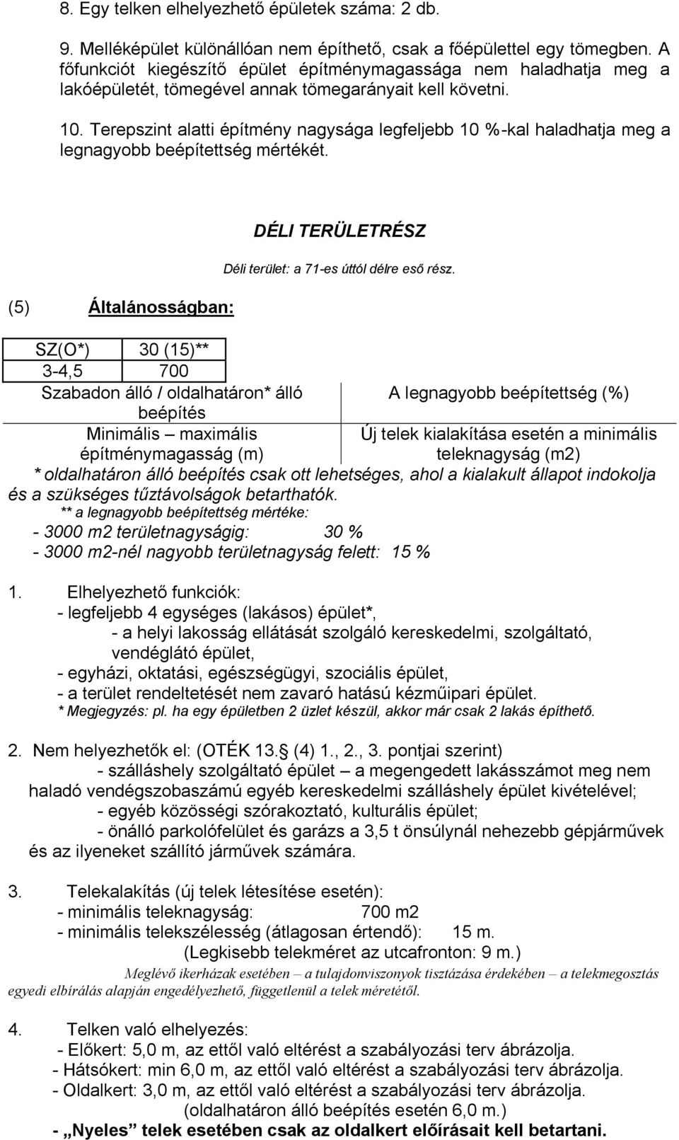 Terepszint alatti építmény nagysága legfeljebb 10 %-kal haladhatja meg a legnagyobb beépítettség mértékét.