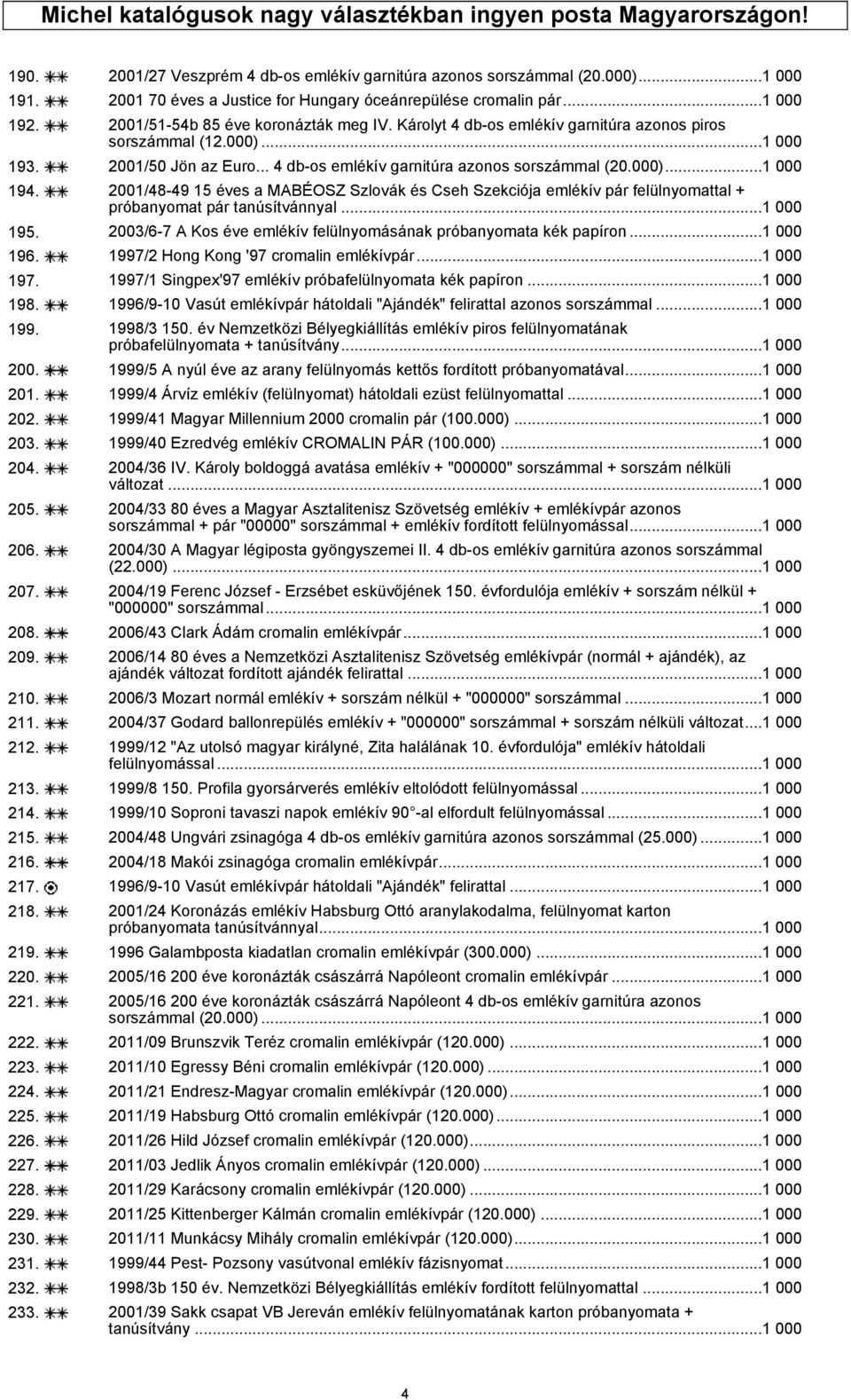 2001/50 Jön az Euro... 4 db-os emlékív garnitúra azonos sorszámmal (20.000)...1 000 194.