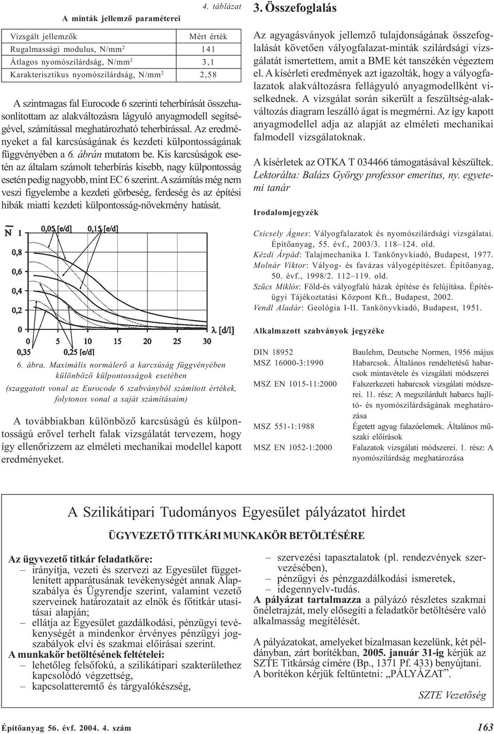 teherbírását összehasonlítottam az alakváltozásra lágyuló anyagmodell segítségével, számítással meghatározható teherbírással.