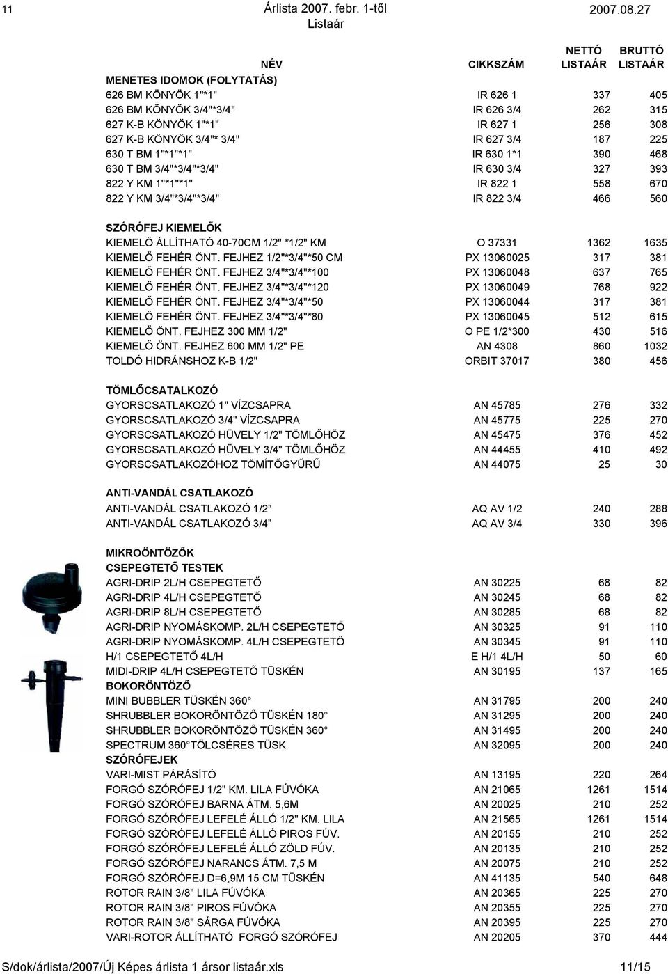 T BM 1"*1"*1" IR 630 1*1 390 468 630 T BM 3/4"*3/4"*3/4" IR 630 3/4 327 393 822 Y KM 1"*1"*1" IR 822 1 558 670 822 Y KM 3/4"*3/4"*3/4" IR 822 3/4 466 560 SZÓRÓFEJ KIEMELŐK KIEMELŐ ÁLLÍTHATÓ 40-70CM