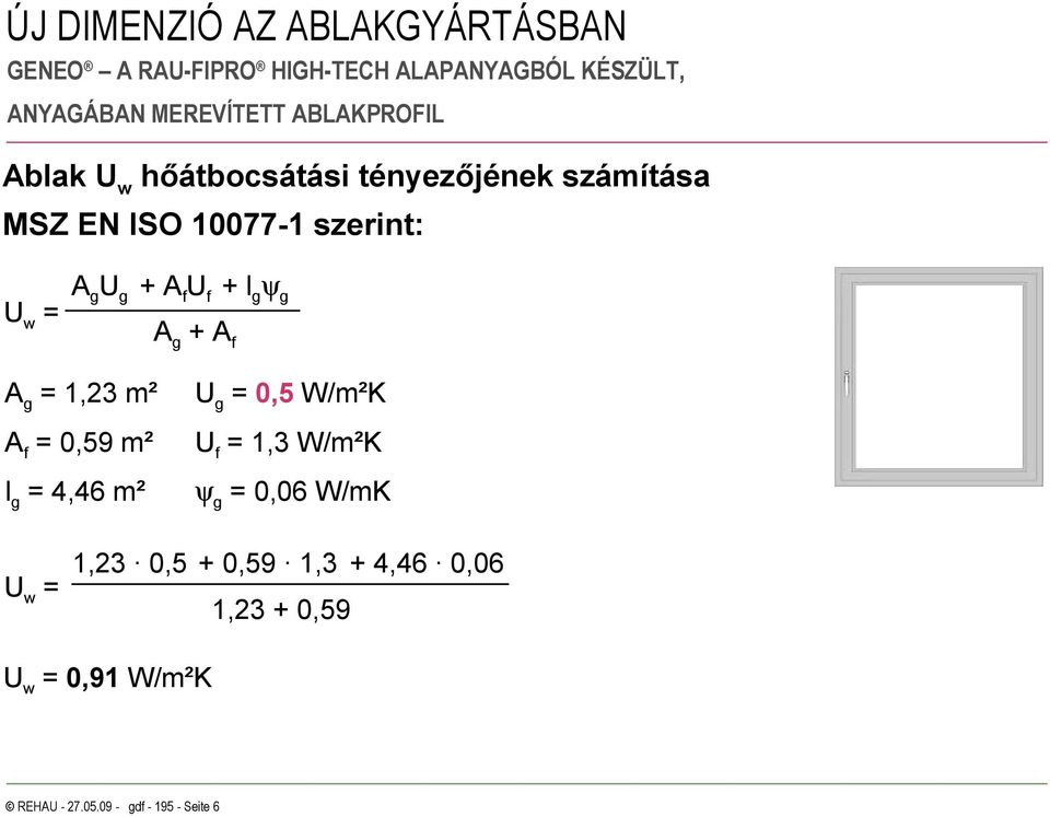 Uf = 1,3 W/m²K lg = 4,46 m² ψg = 0,06 W/mK Uw = 1,23 0,5 + 0,59 1,3 +