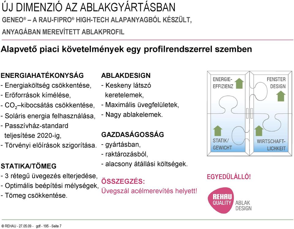 - Passzívház-standard GAZDASÁGOSSÁG teljesítése 2020-ig, - Törvényi előírások szigorítása. - gyártásban, - raktározásból, - alacsony átállási költségek.