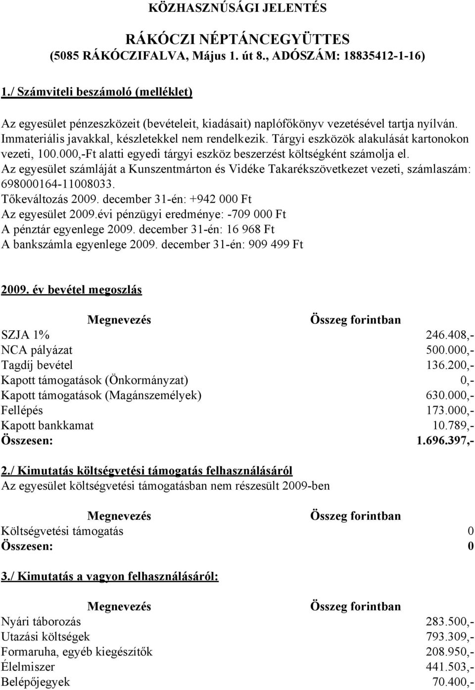 Tárgyi eszközök alakulását kartonokon vezeti, 100.000,-Ft alatti egyedi tárgyi eszköz beszerzést költségként számolja el.