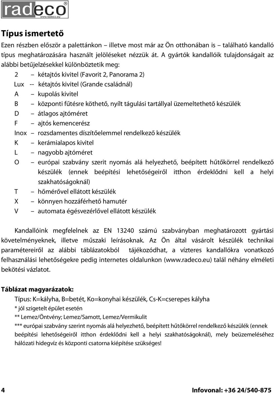 fűtésre köthető, nyílt tágulási tartállyal üzemeltethető készülék D átlagos ajtóméret F ajtós kemencerész Inox rozsdamentes díszítőelemmel rendelkező készülék K kerámialapos kivitel L nagyobb