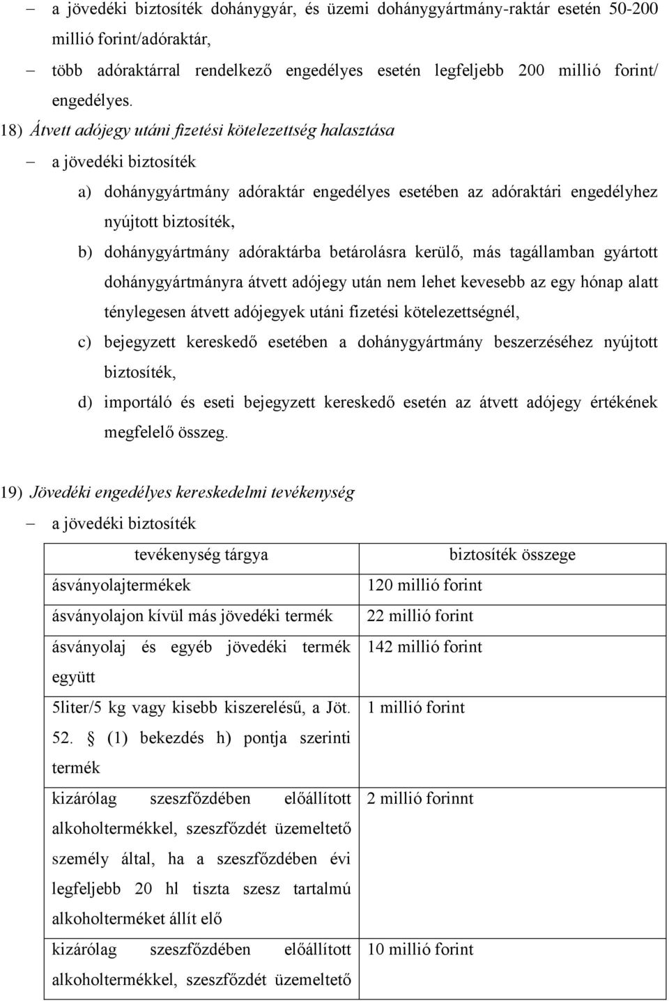 adóraktárba betárolásra kerülő, más tagállamban gyártott dohánygyártmányra átvett adójegy után nem lehet kevesebb az egy hónap alatt ténylegesen átvett adójegyek utáni fizetési kötelezettségnél, c)