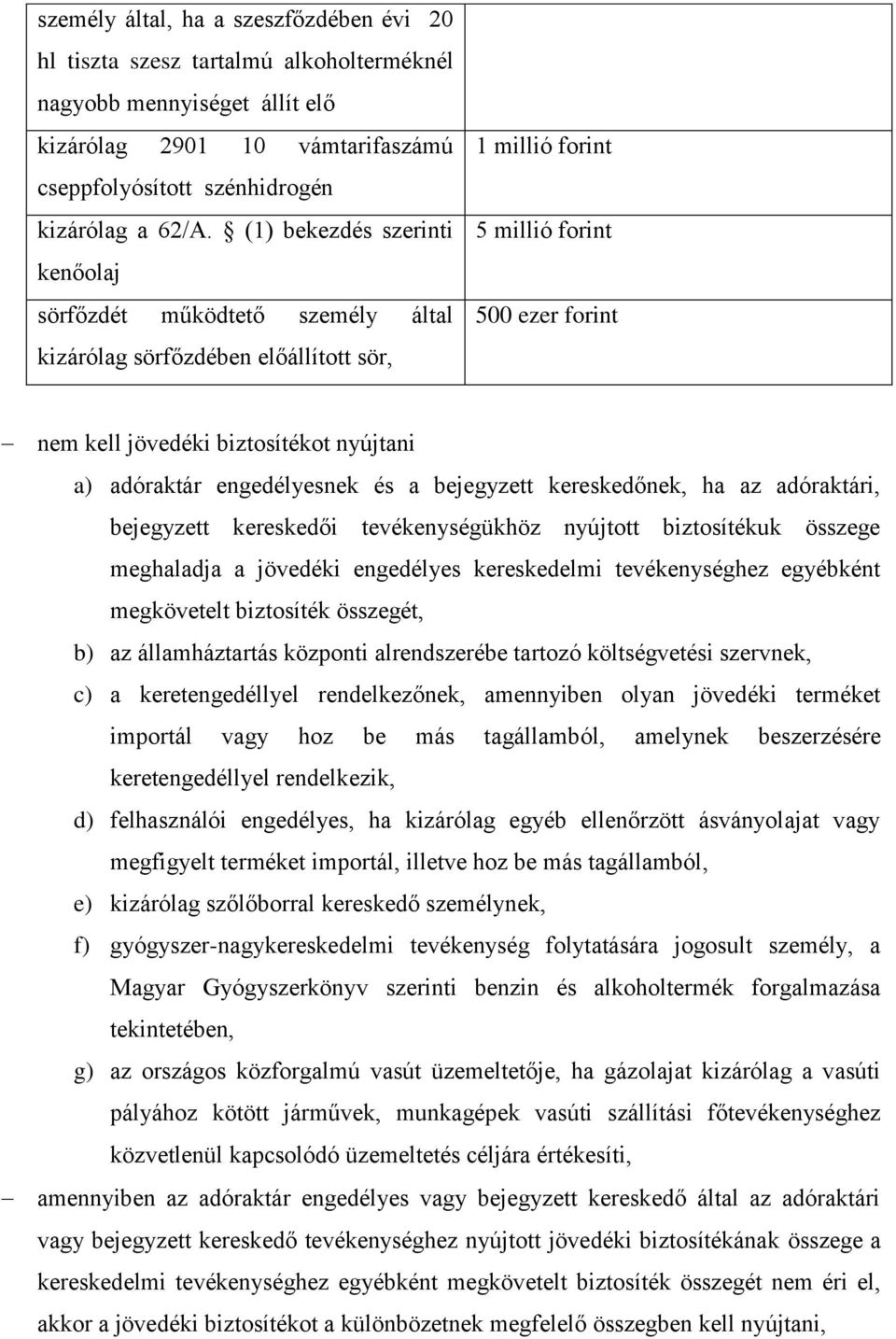 adóraktár engedélyesnek és a bejegyzett kereskedőnek, ha az adóraktári, bejegyzett kereskedői tevékenységükhöz nyújtott biztosítékuk összege meghaladja a jövedéki engedélyes kereskedelmi