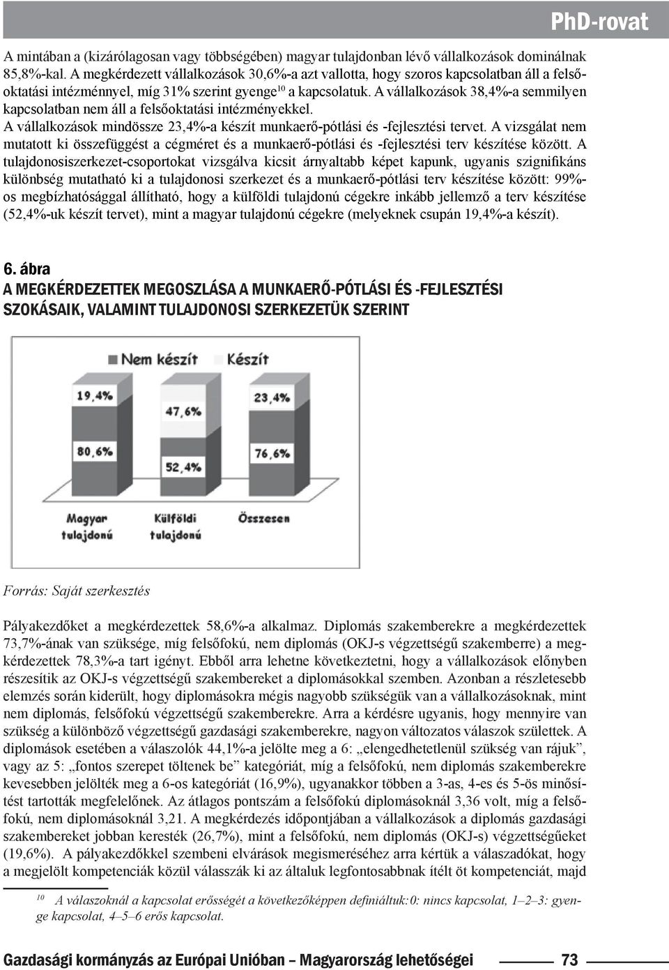 A vállalkozások 38,4%-a semmilyen kapcsolatban nem áll a felsőoktatási intézményekkel. A vállalkozások mindössze 23,4%-a készít munkaerő-pótlási és -fejlesztési tervet.