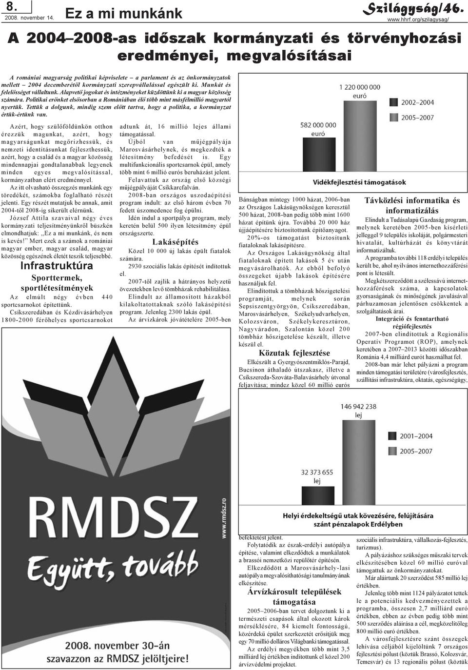 szerepvállalással egészült ki. Munkát és felelõsséget vállaltunk. Alapvetõ jogokat és intézményeket küzdöttünk ki a magyar közösség számára.