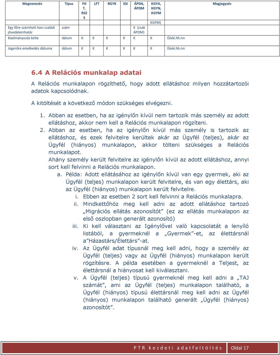 A kitöltését a következő módon szükséges elvégezni. 1. Abban az esetben, ha az igénylőn kívül nem tartozik más személy az adott ellátáshoz, akkor nem kell a Relációs munkalapon rögzíteni. 2.