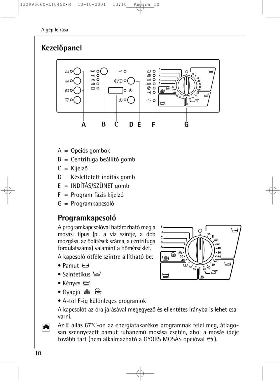 a víz szintje, a dob mozgása, az öblítések száma, a centrifuga fordulatszáma) valamint a homérséklet.