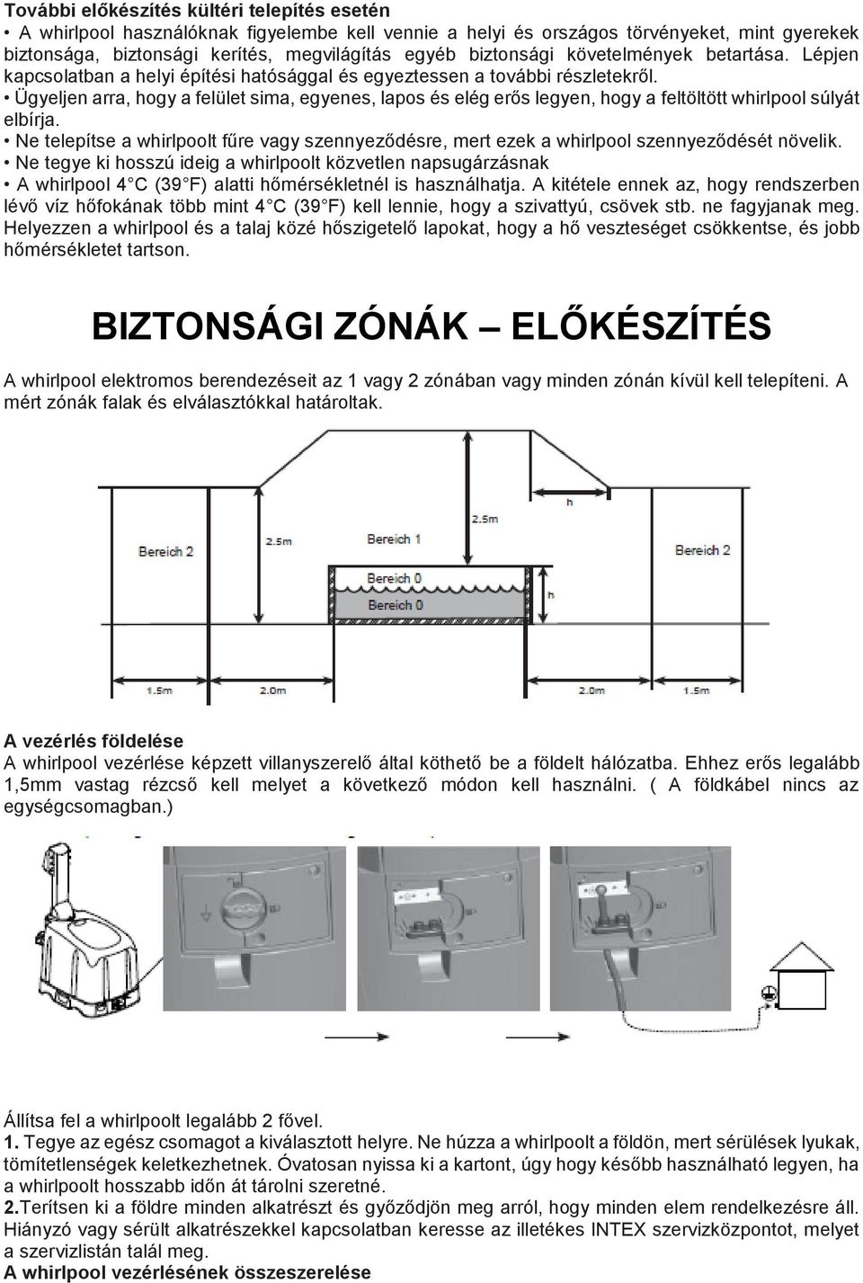 Ügyeljen arra, hogy a felület sima, egyenes, lapos és elég erős legyen, hogy a feltöltött whirlpool súlyát elbírja.
