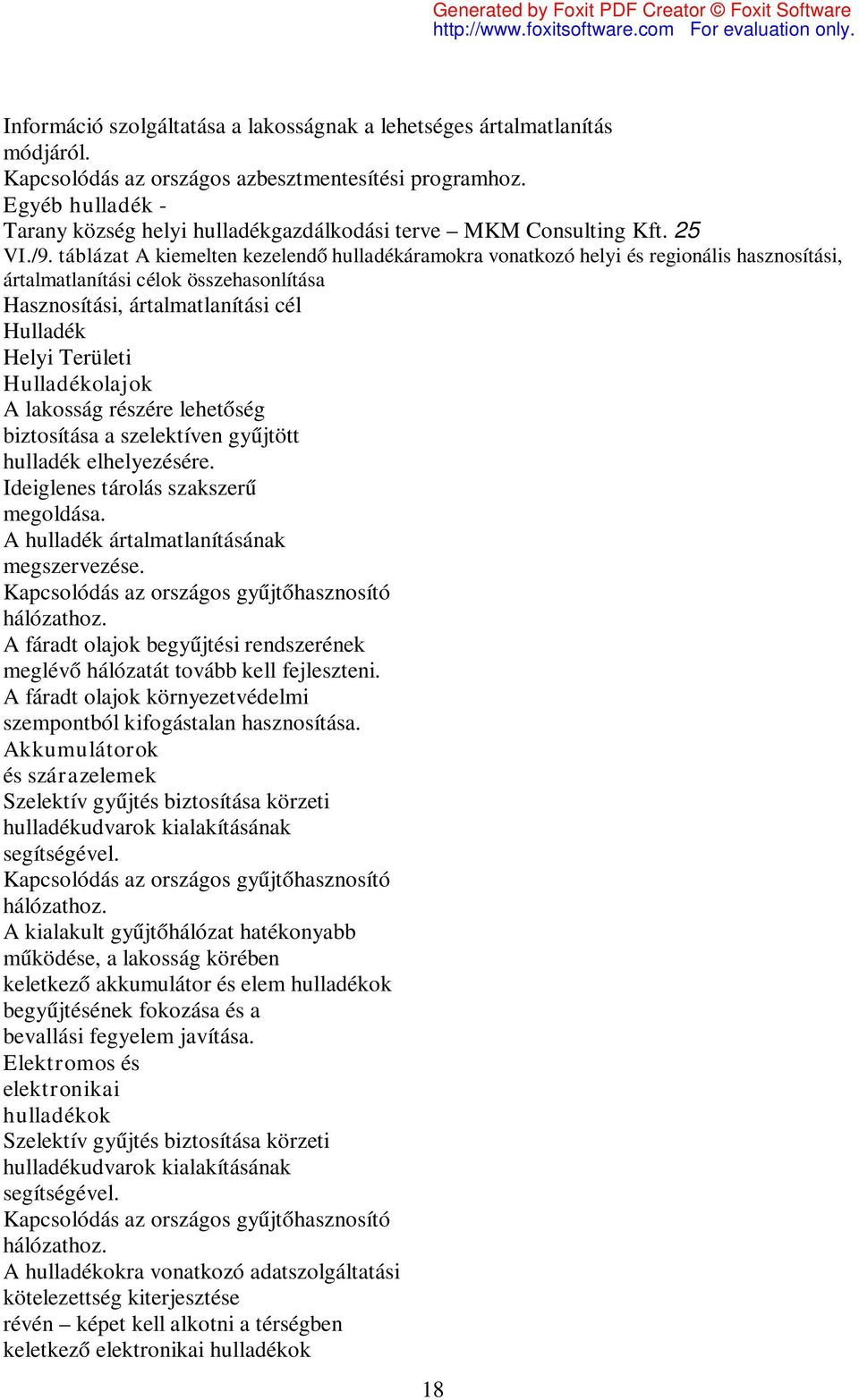 táblázat A kiemelten kezelendő áramokra vonatkozó helyi és regionális hasznosítási, ártalmatlanítási célok összehasonlítása Hasznosítási, ártalmatlanítási cél Hulladék Helyi Területi Hulladékolajok A