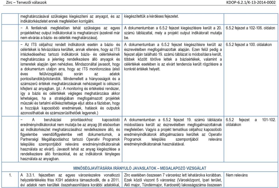 Az ITS céljaihoz rendelt indikátorok esetén a bázis- és célértékek is felvázolásra kerültek, annak ellenére, hogy az ITS intézkedéseihez tartozó indikátorok bázis- és célértékeinek meghatározása a