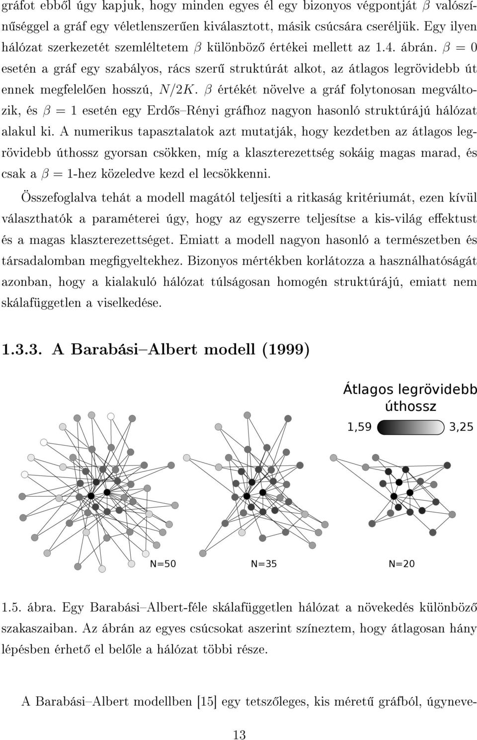 β = 0 esetén a gráf egy szabályos, rács szer struktúrát alkot, az átlagos legrövidebb út ennek megfelel en hosszú, N/2K.