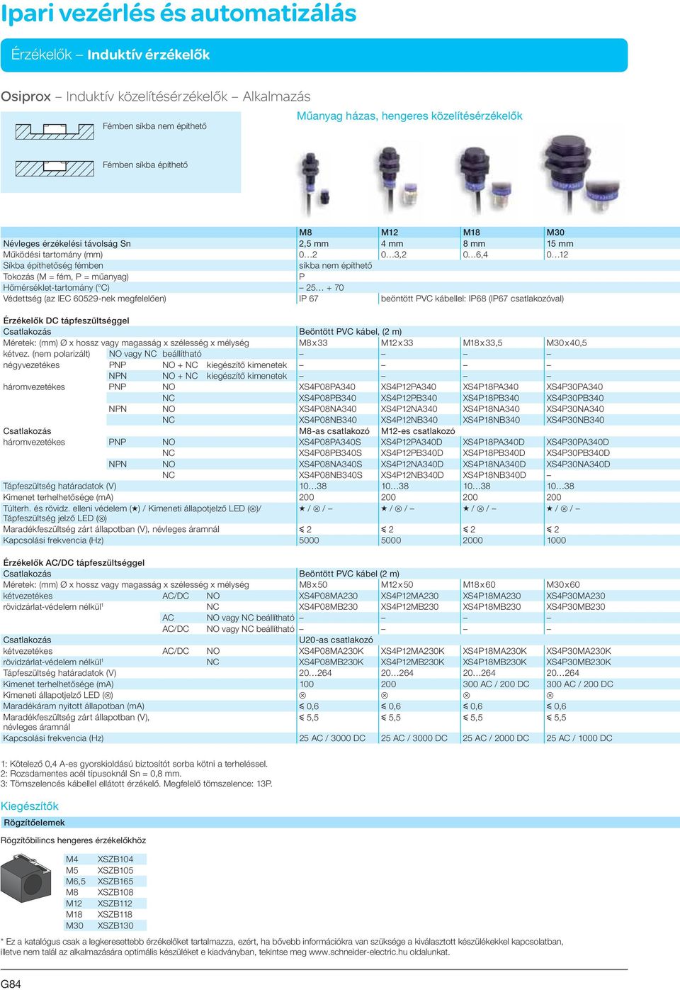 70 Védettség (az IEC 60529-nek megfelelően) IP 67 beöntött PVC kábellel: IP68 (IP67 csatlakozóval) Érzékelők DC tápfeszültséggel Csatlakozás Beöntött PVC kábel, (2 m) Méretek: (mm) Ø x hossz vagy