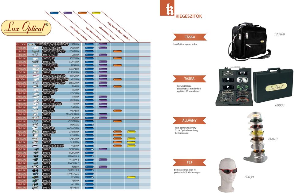 60260 CLASSILUX 18 OLDAL 19 OLDAL 60320 21 25 26 27 60330 32 33 36 38 40 PIVOLUX VERILUX TÁSKA 20 OLDAL 21 OLDAL 22 OLDAL 23 OLDAL 60500 02 03 04 07 60950 53 60401 03 04 60360 63 SPEEDLUX FLYLUX